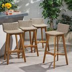 Christopher Knight Home La Brea Outdoor Acacia Wood and Wicker Barstools - Image 2