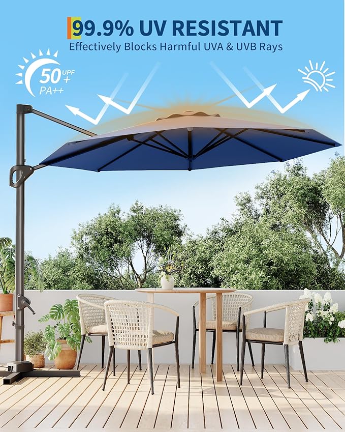 GarveeLife 10 ft Patio Umbrella Outdoor Large Cantilever Umbrella w/Base - Image 3