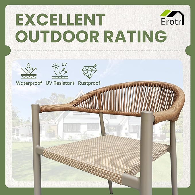 4 Pcs Stackable Patio Dining Chairs, Aluminum Rattan Outdoor Dining Chair - Image 4