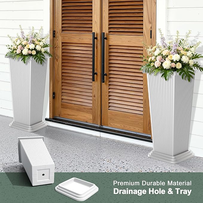 Tall Outdoor Planters Set of 2, Large Indoor Modern Planter Flower Pots - Image 4