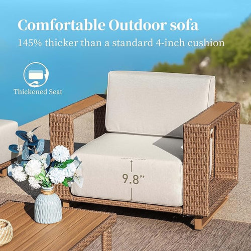 2 Pieces Patio Furniture Set, Outdoor Rattan Wicker Armchairs - Image 2