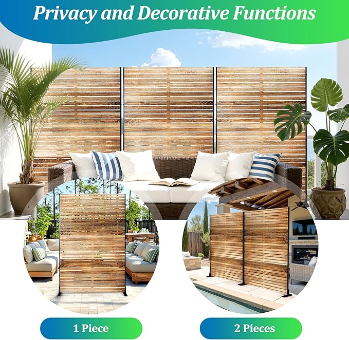FENCY Metal Privacy Screen 72" H×47" W Natural Wood Color Outdoor Privacy Screen - Image 4