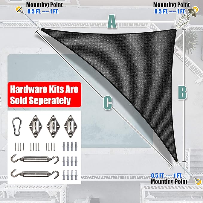 Amgo Custom Size 8' x 12' x 14.4' Black Right Triangle Sun Shade Sail Order to - Image 7