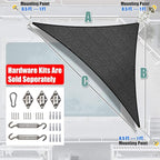 Amgo Custom Size 10' x 19' x 21.5' Black Right Triangle Sun Shade Sail UPF50+ - Image 8