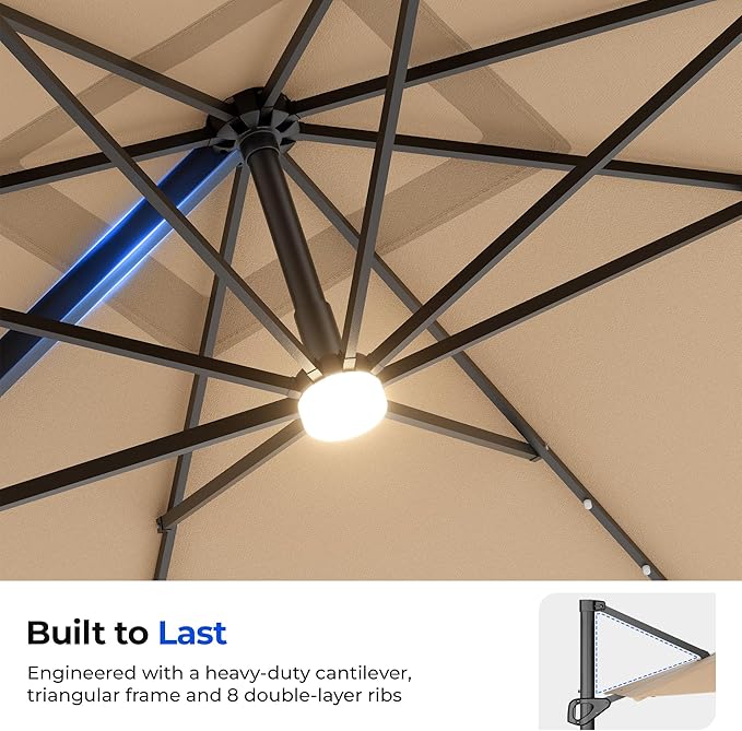 HOMSHADE 10 ft Square Cantilever Patio Umbrella - Image 8