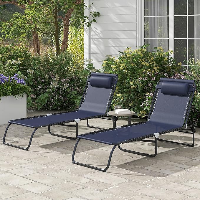 Outsunny Folding Chaise Lounge Chair Set of 2, Patio Sun Tanning Chair - Image 2