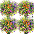 20 Bundles Artificial Flowers for Outdoors Fake Plastic Flowers UV Resistant by Besteek