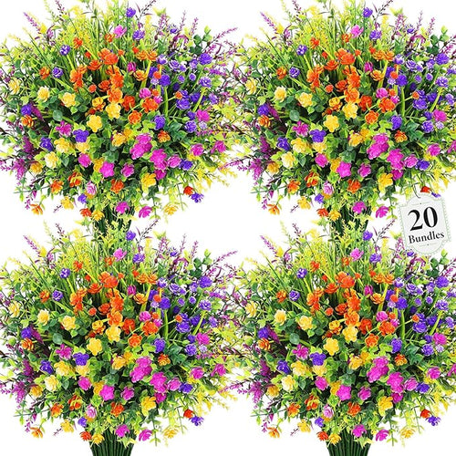 20 Bundles Artificial Flowers for Outdoors Fake Plastic Flowers UV Resistant by Besteek