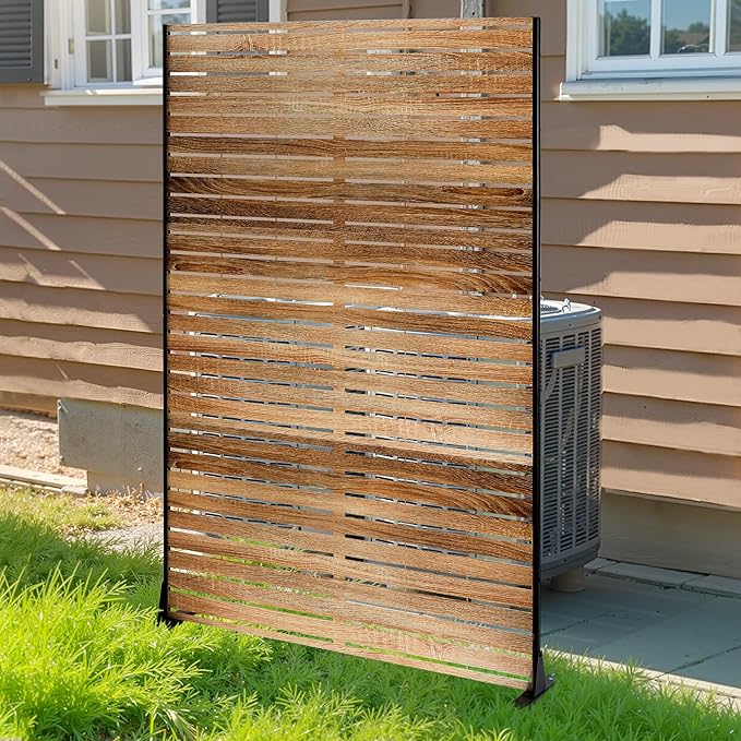 FENCY Metal Privacy Screen 72" H×47" W Natural Wood Color Outdoor Privacy Screen - Image 8