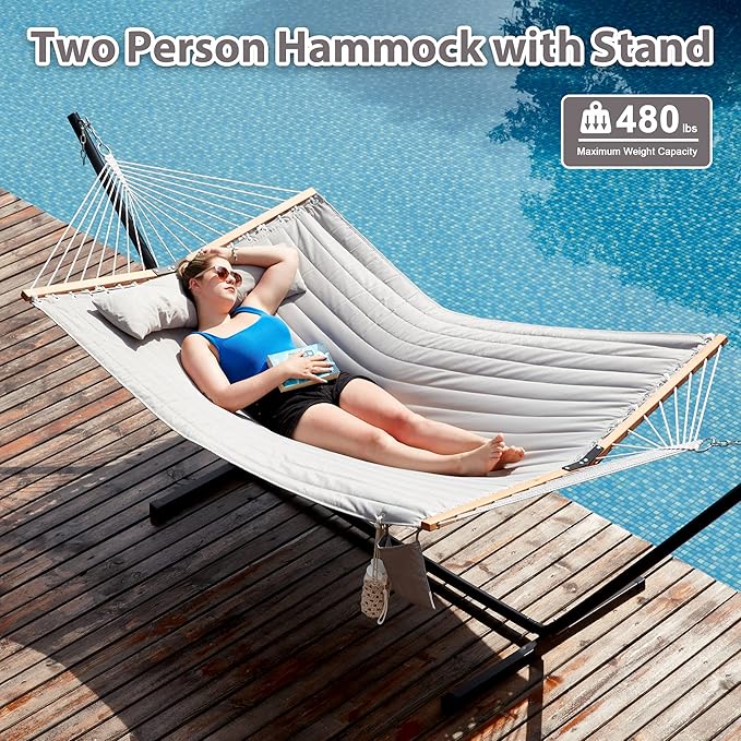 Two Person Hammock with Stand for Outside Heavy Duty, Outdoor Patio Hammock - Image 2