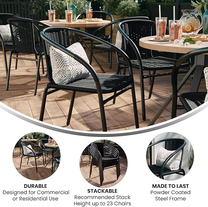 EMMA + OLIVER Set of 2 Modern Rattan Indoor/Outdoor Stack Chairs, Stacking - Image 5