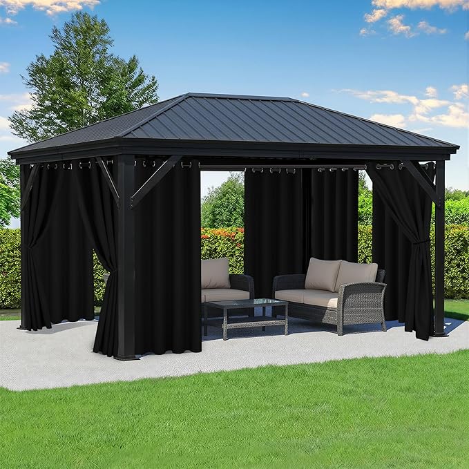 Black Outdoor Curtains for Patio Waterproof by RichSets