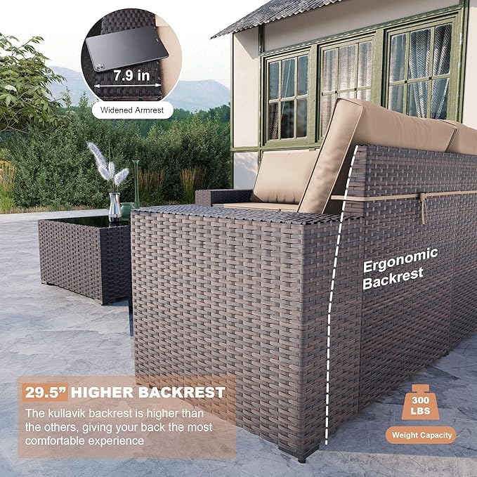 Kullavik 9 Pieces Outdoor Patio Furniture Set, PE Wicker Rattan Sectional Sofa - Image 5