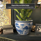 Red Lantern 18" Porcelain Fishbowl Blue & White Landscape Planter - Image 5
