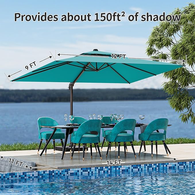 9x12FT Turquoise Cantilever Outdoor Patio Umbrella - Image 6