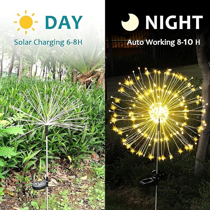 JJGoo Outdoor Solar Lights Firework, 2 Pack 120 LEDs Waterproof Solar Lights - Image 6
