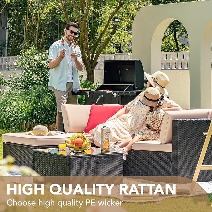 Devoko 5 Pieces Patio Furniture Sets All Weather Outdoor Sectional Patio Sofa - Image 8