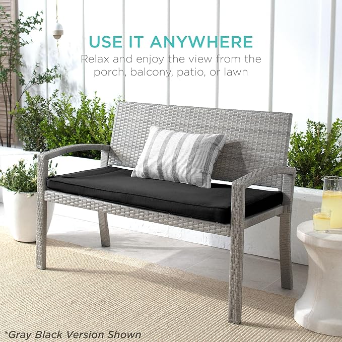 Best Choice Products Outdoor Bench 2-Person Wicker Garden Patio Benches Seating - Image 7