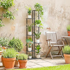 Plant Stand Indoor 7 Tier 8 Potted Metal Wood Plant Shelf, Oak Grey - Image 6