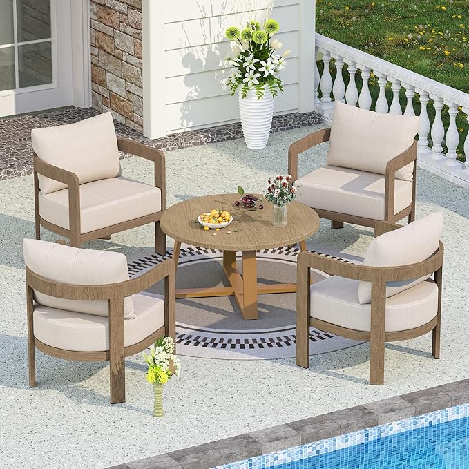 Outdoor Patio Furniture Set, 5 Pieces Modern Metal Patio Conversation Set by COMLAXFIELD
