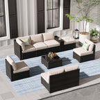 Jing's Villa 9-Piece Patio Furniture Set, All-Weather Outdoor Wicker Sectional by JingsVillaOutdoorFurniture
