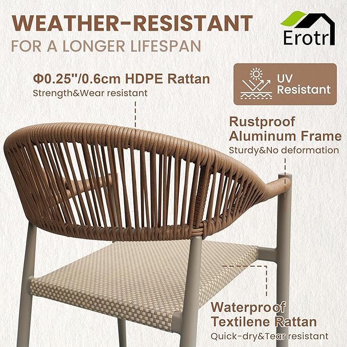 4 Pcs Stackable Patio Dining Chairs, Aluminum Rattan Outdoor Dining Chair - Image 5