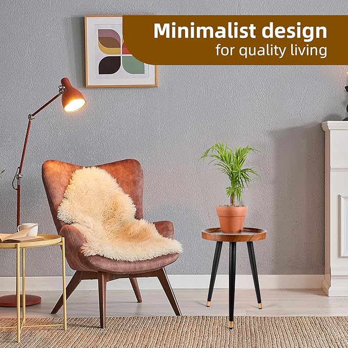 Plant Stand Indoor, Mid Century Walnut Wood Plant Table, Heavy Duty Metal Tall - Image 4
