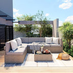 Pamapic 7-Piece Outdoor Sectional Furniture Set, All-Weather Wicker Patio Sofa by Pamapic