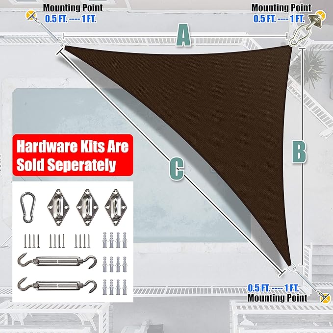 Amgo 24' x 24' x 33.9' Brown Right Triangle Sun Shade Sail UPF50+ Canopy Awning - Image 8