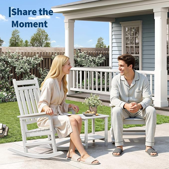 HDPE Rocking Chair Outdoor- Poly High Back Porch Rocker Chairs - Image 2