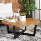 SAFAVIEH Outdoor Collection Leo Natural/Black 4-Leg Round Coffee Table - Image 2