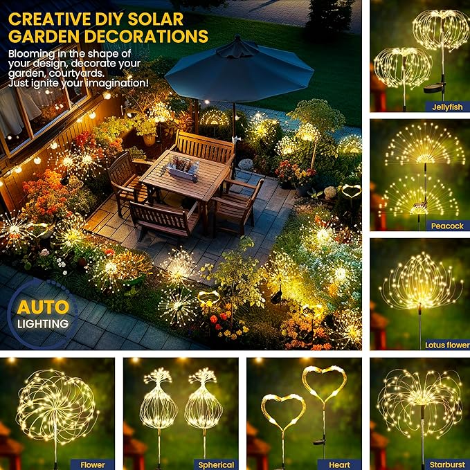 GIGALUMI Garden Decor Outdoor Lights 120LED 8Pack, Solar Garden Lights - Image 2