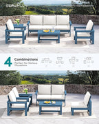 SERWALL HDPE Patio Furniture Set, 7-piece Outdoor Sectional Sofa Set, All - Image 7