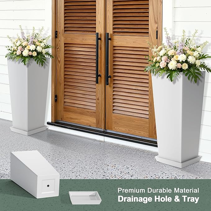 24" Tall White Planters for Outdoor Plants Set of 2, Large Flower Pots Planters - Image 3