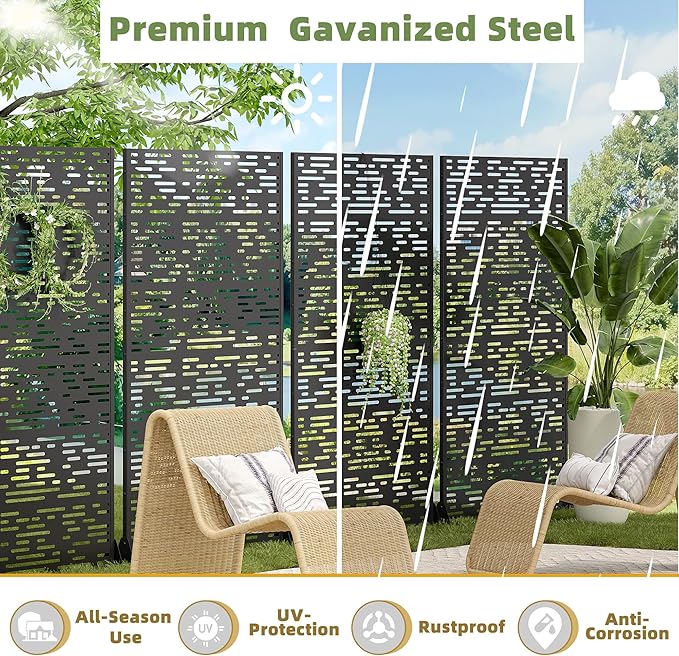 Casaphoria 72" H x 47" W Metal Privacy Screen, Outdoor Freestanding Decorative - Image 4