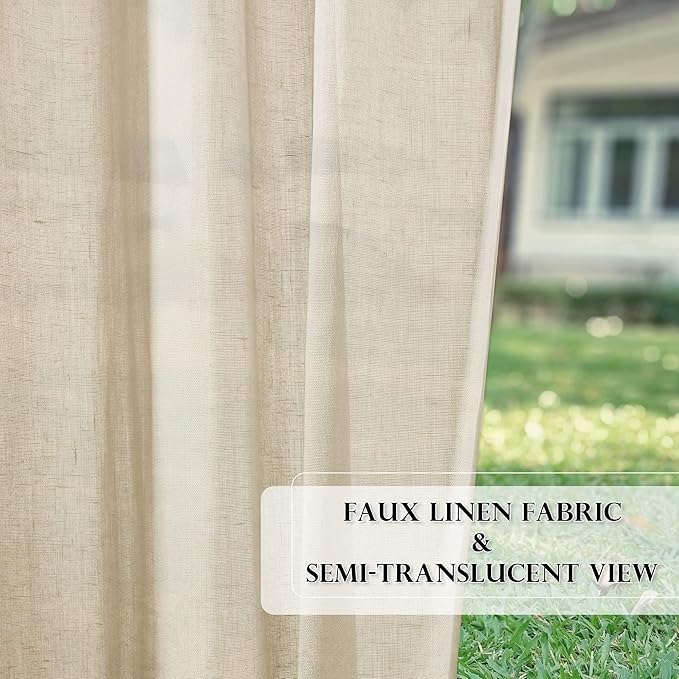 RYB HOME Outdoor Indoor Farmhouse Linen Sheer Curtains - Image 6