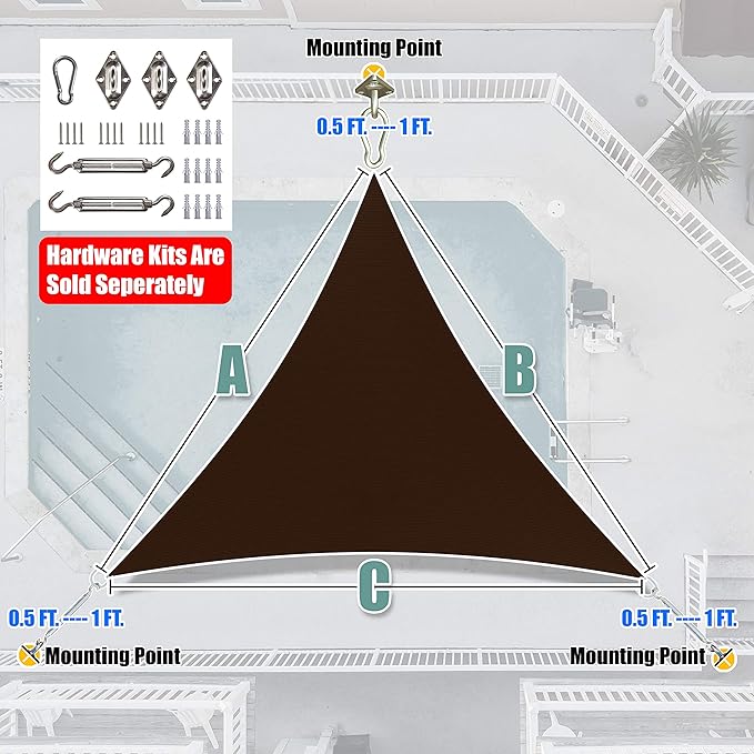 Amgo 22' x 22' x 22' Brown Triangle Sun Shade Sail UPF50+ Canopy Awning AGSLT - Image 7