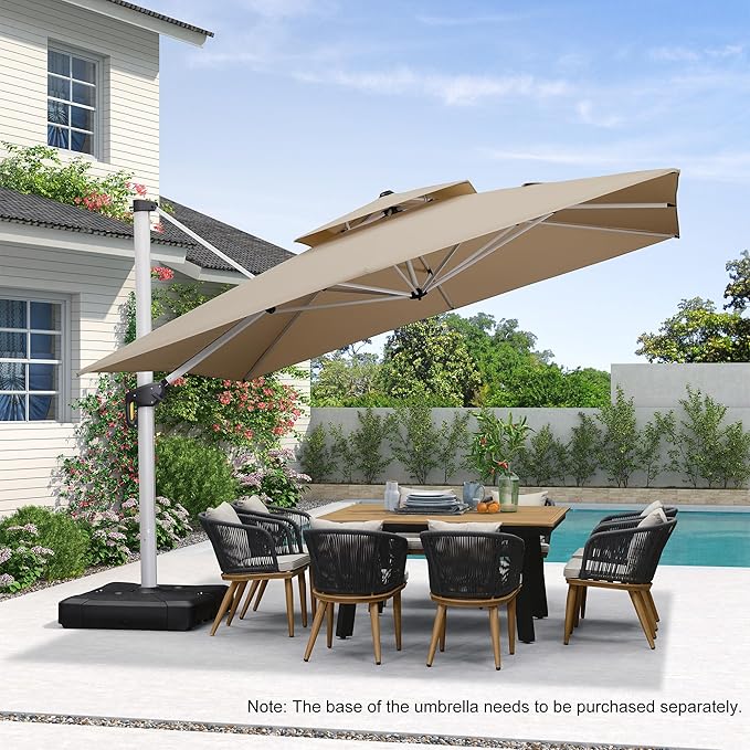 PURPLE LEAF 12 Feet Double Top Deluxe Square Patio Umbrella Offset Hanging - Image 2