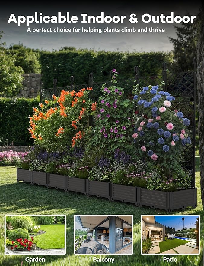 7 PCS Raised Garden Bed with Trellis & Privacy Screen, Flowers on Patio - Image 7