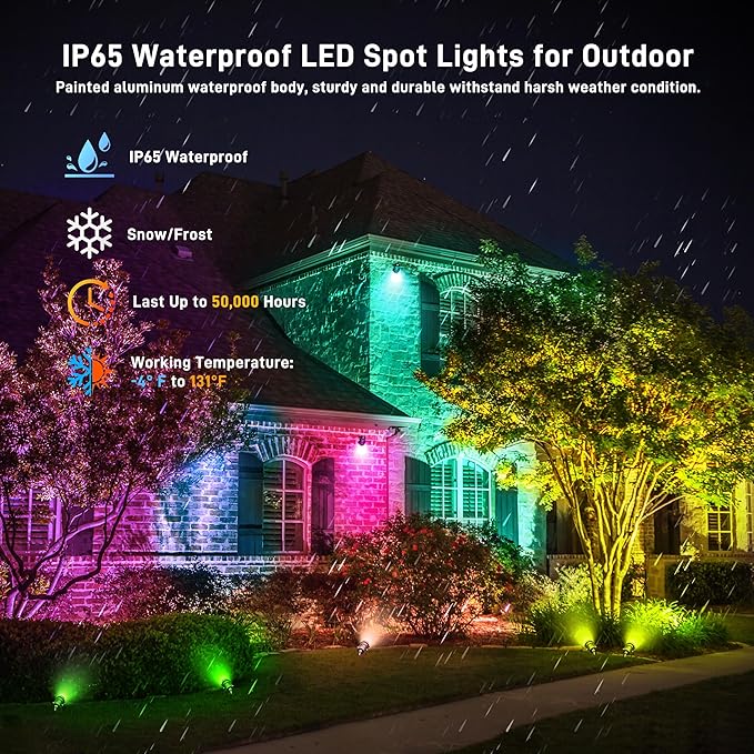 Halloween Christmas Outdoor Spotlights, 12W RGBW Colors Changing Landscape - Image 3
