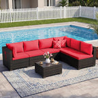 LEVELEVE 7 Pieces Outdoor Patio Furniture Sets, Rattan Conversation Sectional - Image 7