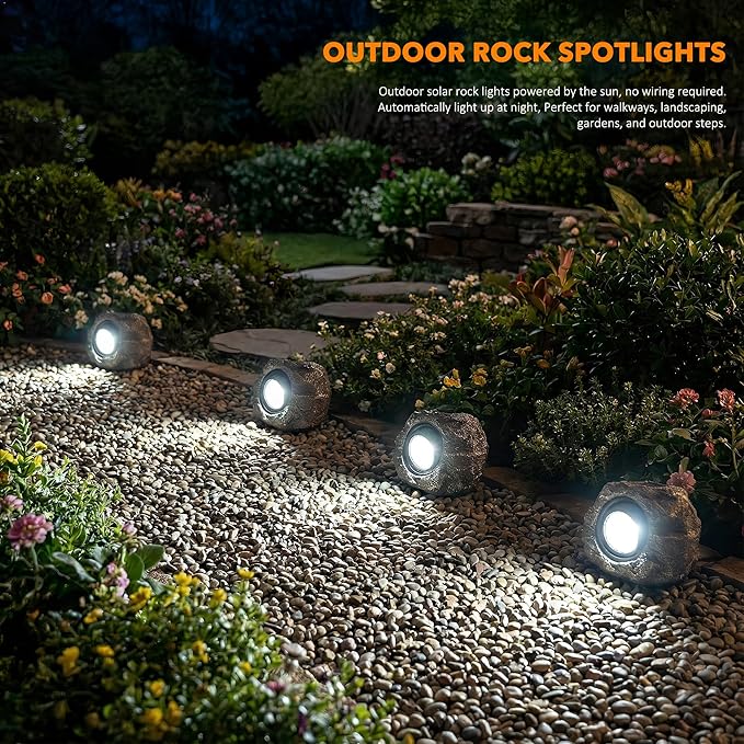 Solar Rock Lights Outdoor – 4 Pack Waterproof LED Landscape Garden Spotlights - Image 6