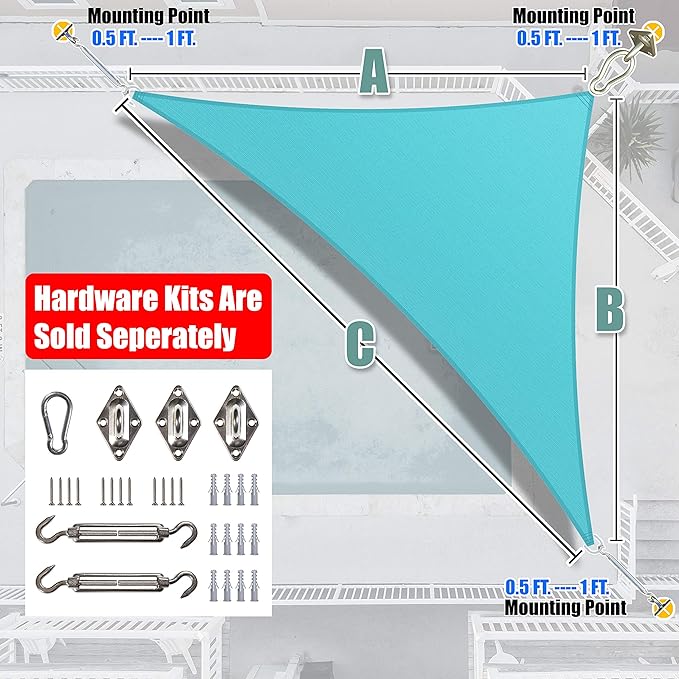 Amgo Custom Size 16' x 17' x 23.3' Turquoise Triangle Sun Shade Sail Order to - Image 7