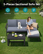 SERWALL Outdoor Sectional Sofa Set, 5-piece Outdoor Modula Couch Set - Image 3