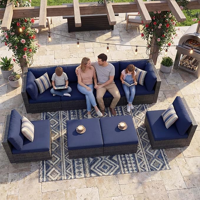 NICESOUL Outdoor Sofa Set of 8, Deep Seating Extra Large Patio Conversation Set by NICESOUL