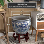 Red Lantern Oriental Furniture 16" Ladies Blue & White Porcelain Fishbowl - Image 4