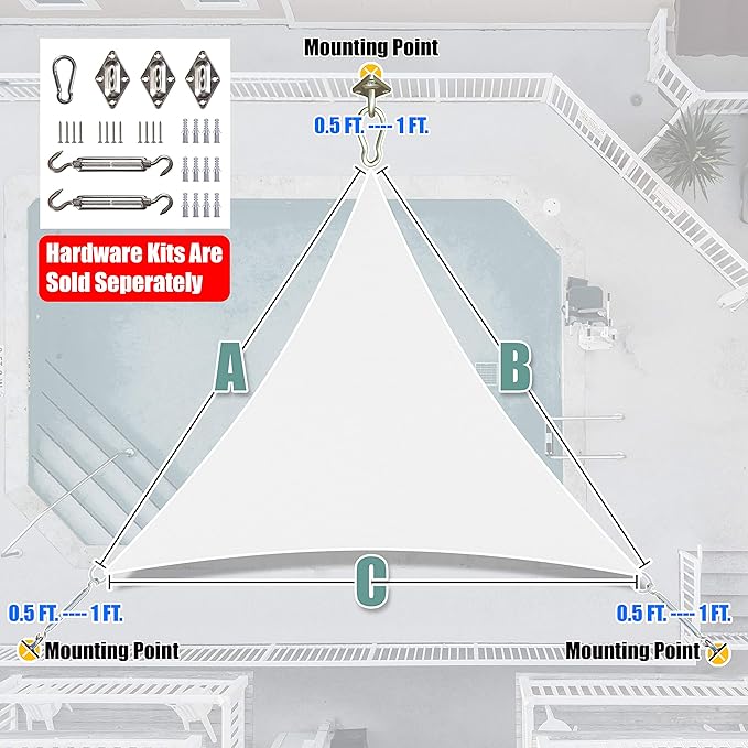 Amgo Custom Size 17' x 17' x 17' White Triangle Sun Shade Sail UPF50+ AGTAPRT12 - Image 8