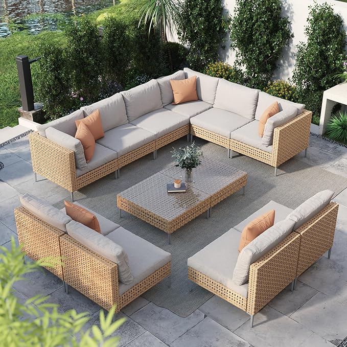 Grand patio 12-Piece Wicker Patio Furniture Set, Boho Outdoor Conversation Set by GrandPatio