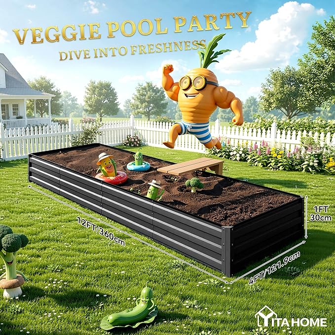 YITAHOME 4pcs 12x4x1 ft Galvanized Raised Garden Bed Kit, Large Metal Planter - Image 8