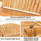 Outdoor Porch Swing Front Porch Hanging Wooden Bench Swing 3 Seat Chair - Image 5